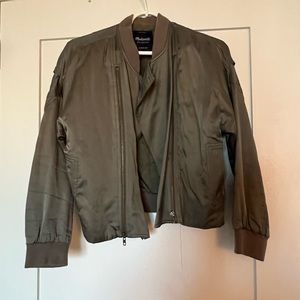 Madewell Cropped Satin Bomber in Olive